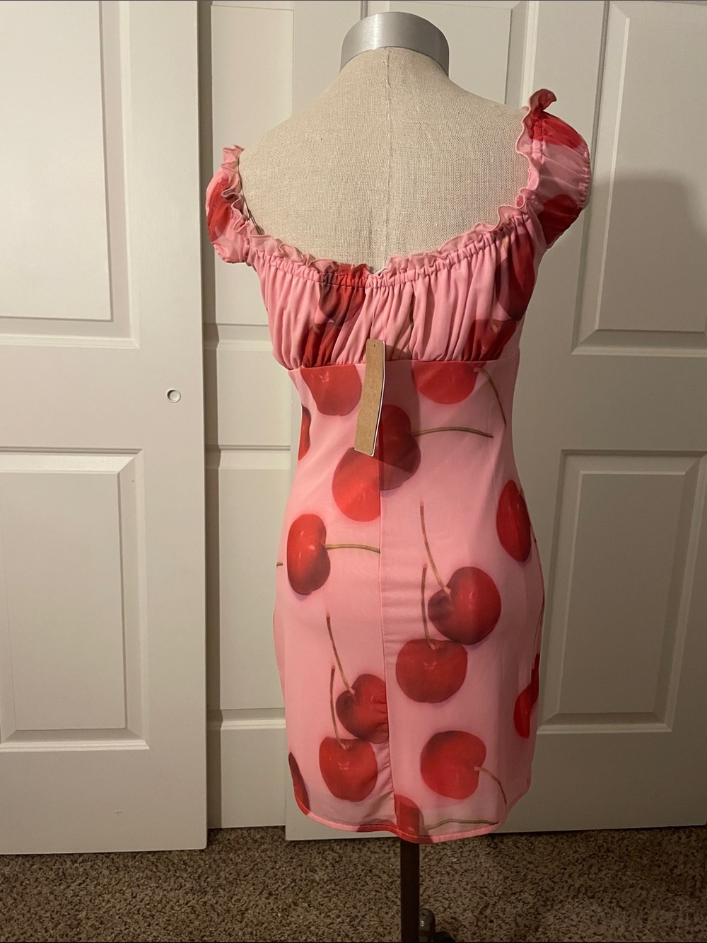 Kimchi Blue Pink Cherry-Print Ruffle Mini Dress - Picture 5 of 6